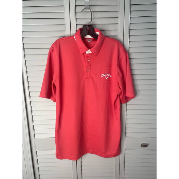 Callaway logo golf polo shirt short sleeve coral pink men's size medium - Picture 1 of 4